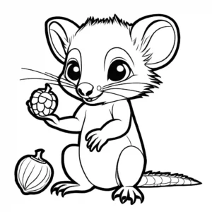 Sweet opossum coloring page with acorn coloring page