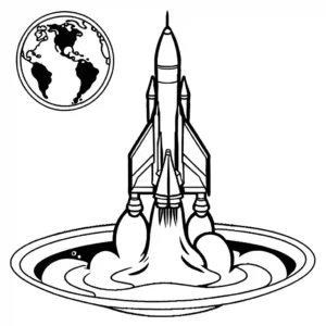Space rocket orbiting the Earth coloring page