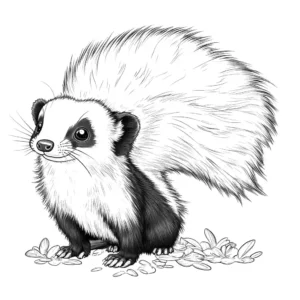 Outline drawing of a skunk for coloring activity coloring page