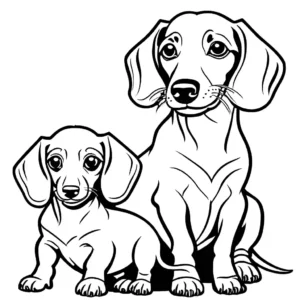 Parent Dachshund cuddling with its adorable puppies coloring page