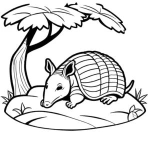 Content and peaceful Armadillo taking a nap under a shady tree, ideal coloring page