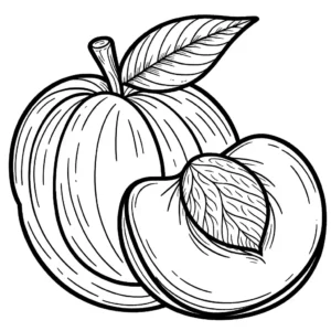 Juicy peach outline drawing with leaf coloring page