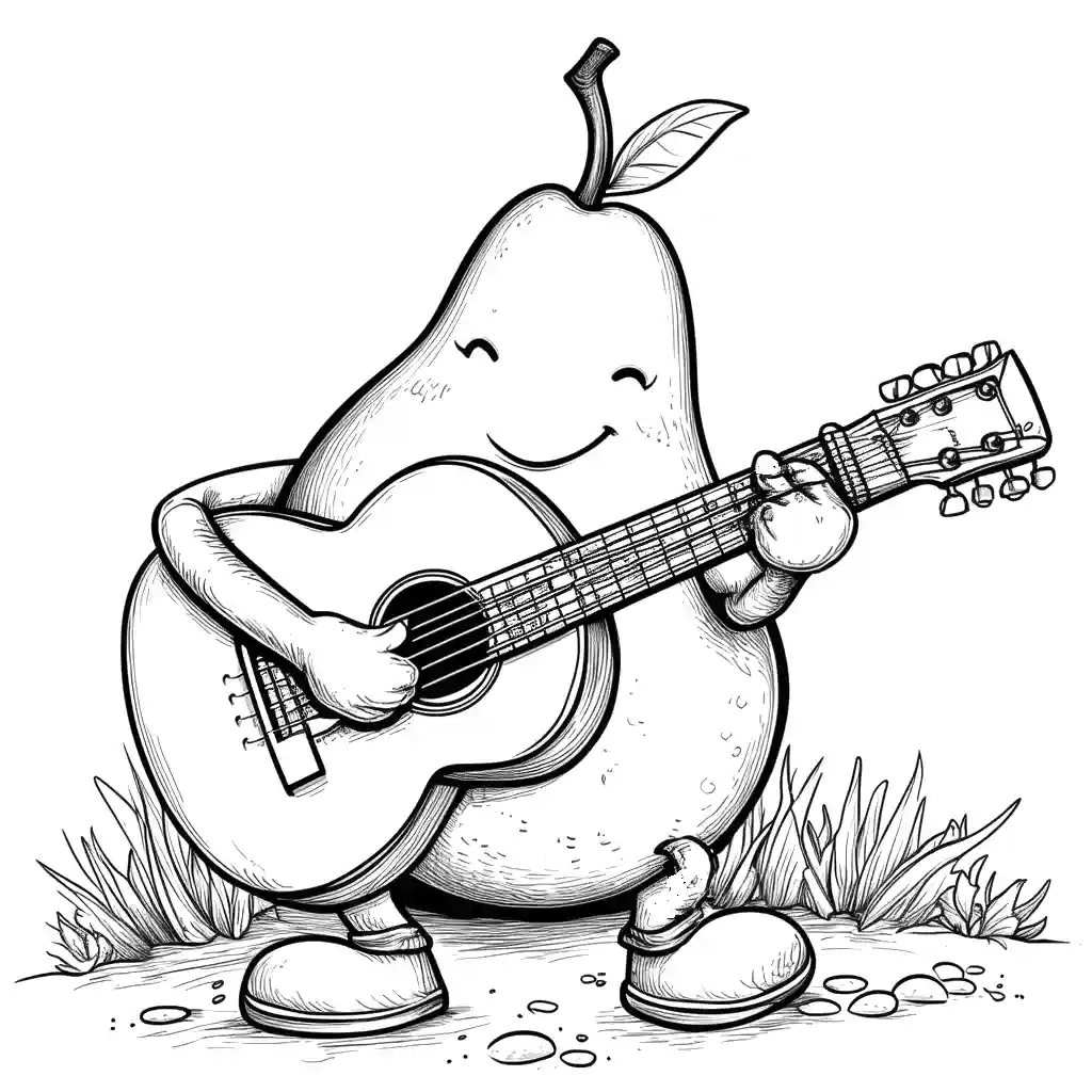 Pear playing acoustic guitar outdoors coloring page