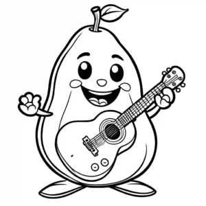 Pear playing guitar in a cheerful mood coloring page