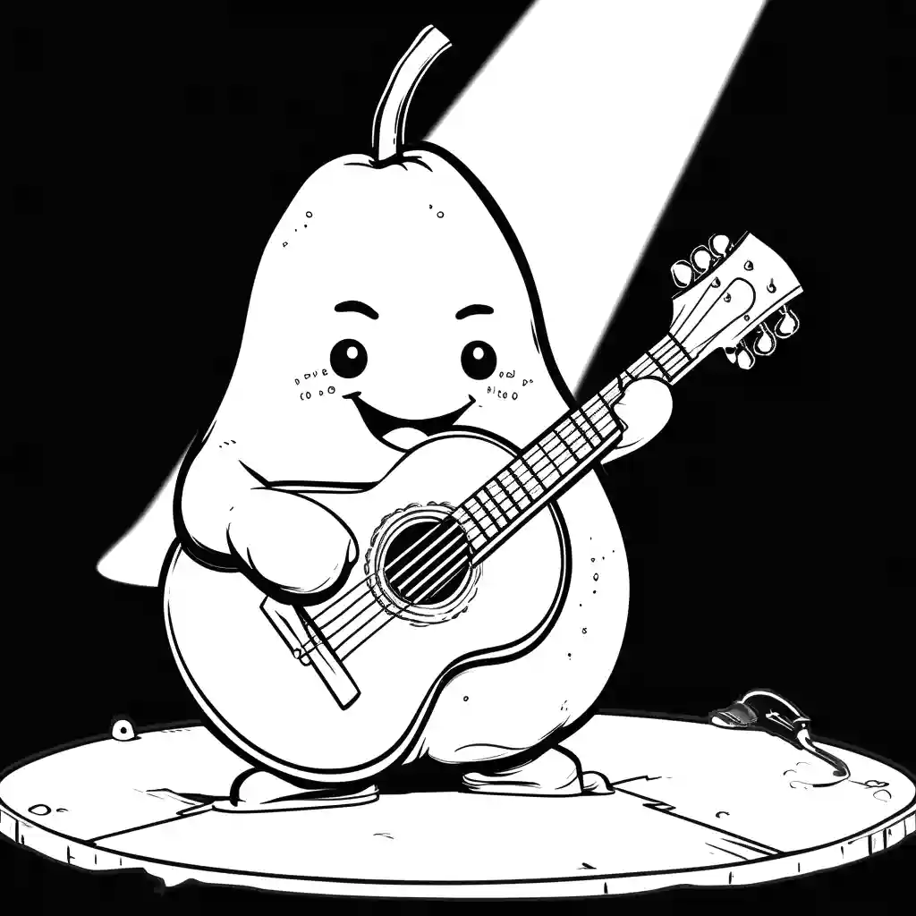 Pear playing guitar on stage with spotlight coloring page