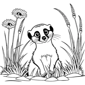Meerkat peeking out from burrow coloring page