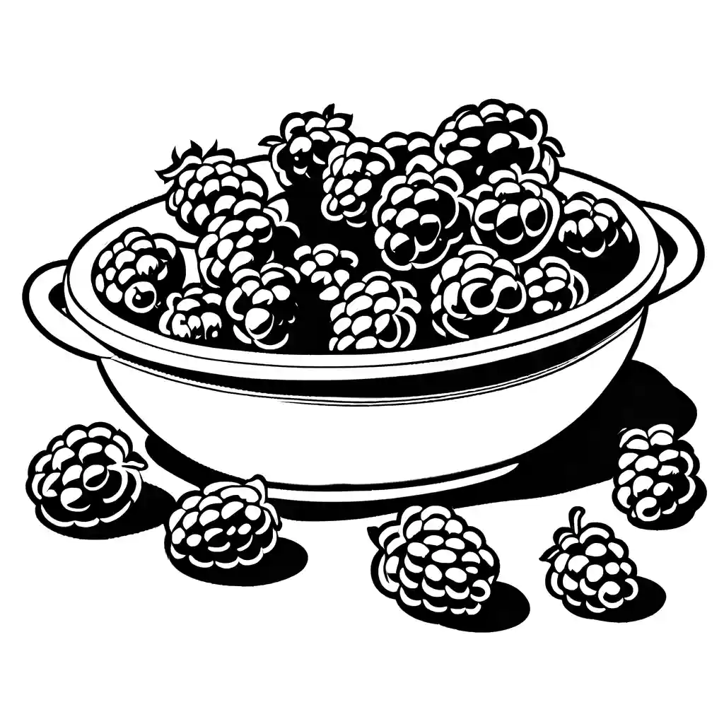 A mound of freshly picked blackberries with their natural shine and plumpness coloring page