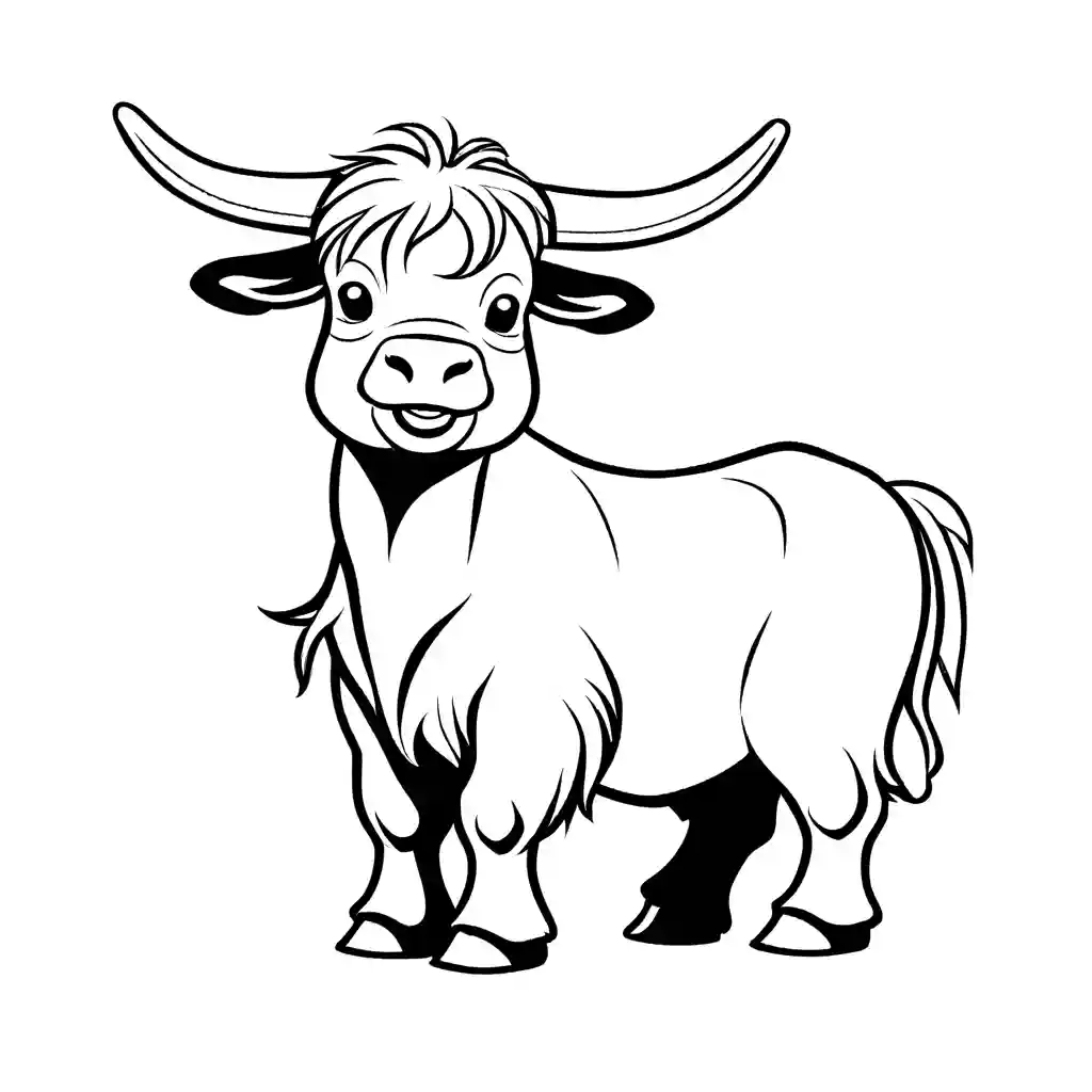 Coloring page featuring a baby Yak in a playful pose. coloring page