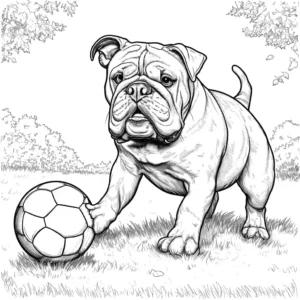 Bulldog coloring page playing with a ball in the park coloring page