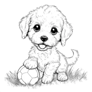 Goldendoodle puppy playing in the park with a ball coloring page