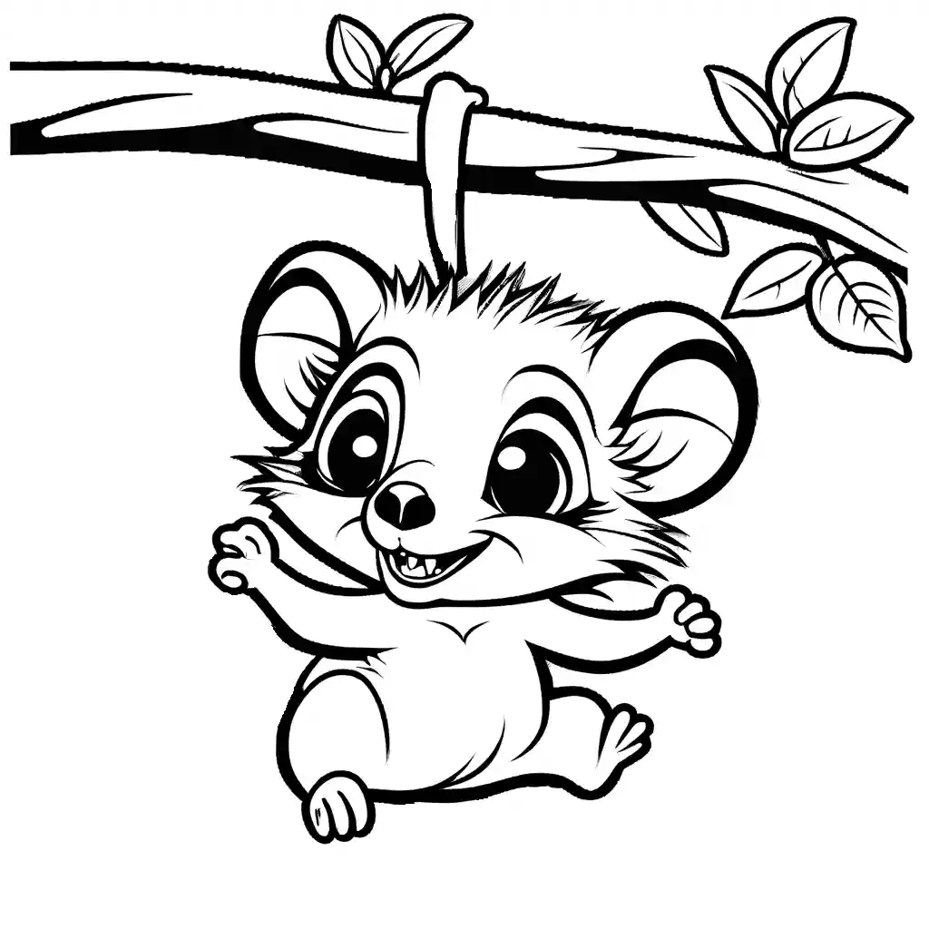 Mischievous opossum coloring page hanging from vine coloring page