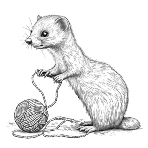 Playful Weasel with ball of yarn coloring page
