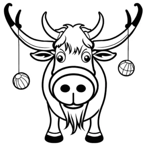 Coloring page featuring a playful Yak juggling balls with goofy antlers and funny expression. coloring page