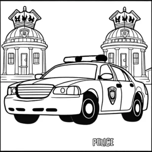 Police car with a K-9 unit in the back, coloring page