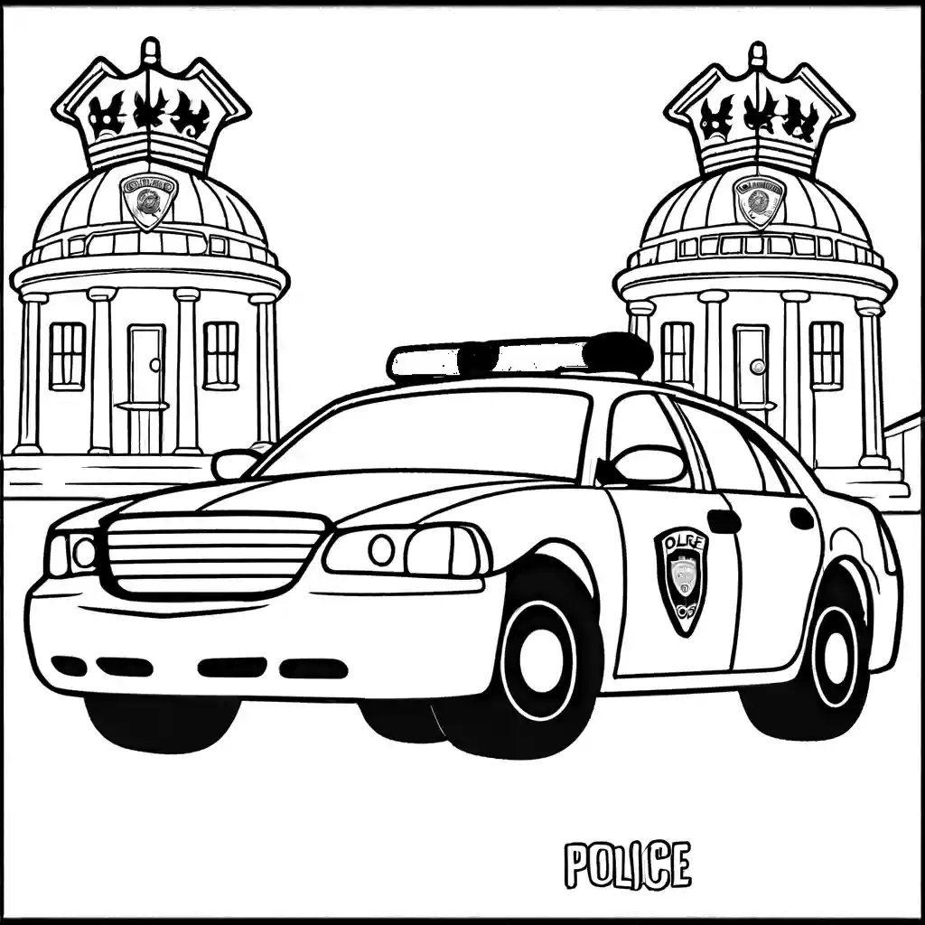 Police car with a K-9 unit in the back, coloring page