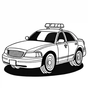 Police car at a traffic stop with its lights flashing, coloring page