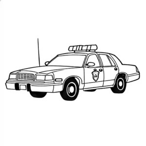 Outline drawing of a police car with sirens and lights on top for coloring page