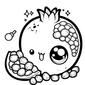 Pomegranate line drawing with seeds and stem coloring page