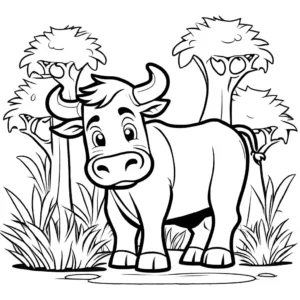 Bull hiding in a bush and surprising other animals with a prank coloring page