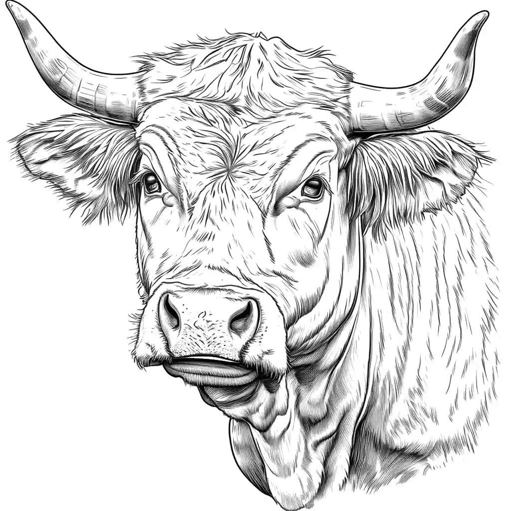 Realistic bull coloring page for kids coloring page