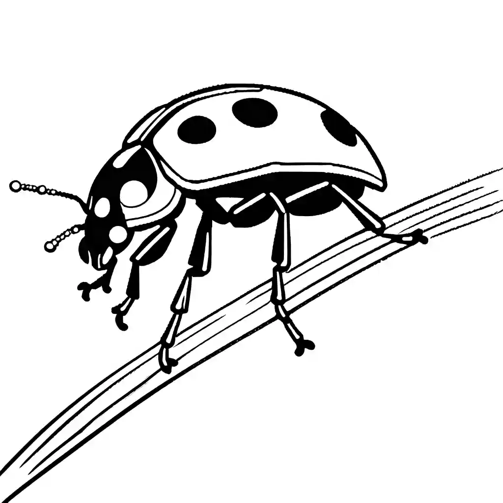 Realistic ladybug in a natural setting with blades of grass and dewdrops coloring page