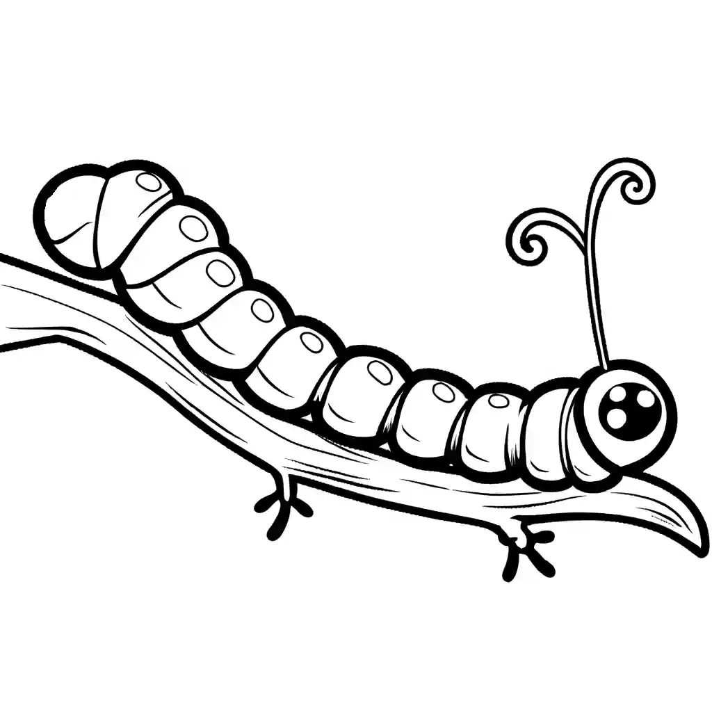 Realistic caterpillar with vibrant markings crawling on a branch coloring page