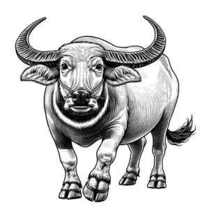 Coloring page featuring a detailed, realistic Water Buffalo, perfect for kids and adults to color coloring page
