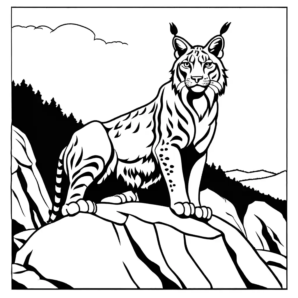Lynx perched on rocky outcrop coloring page