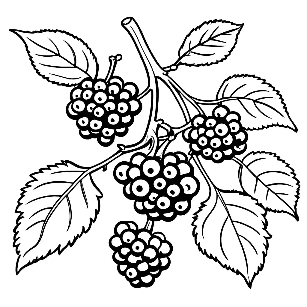 Ripe blackberries on a branch coloring page