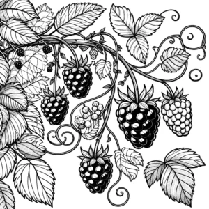 Ripe blackberries on a vine coloring page