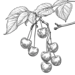 Cherry tree branch with ripe cherries coloring page