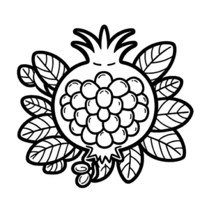 Ripe pomegranate with seeds and leaves coloring page