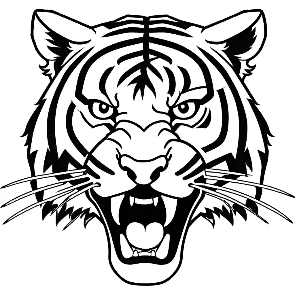 Roaring tiger with sharp teeth and bold stripes coloring page