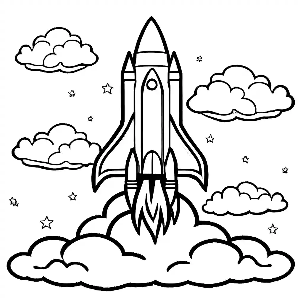 Rocket flying with rainbow trail coloring page