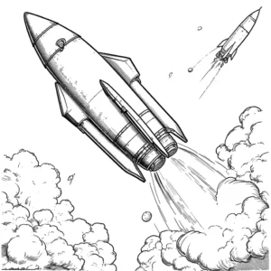 Rocket coloring page of a rocket blasting off into space coloring page