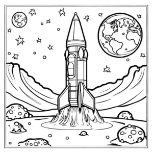 Rocket landing on the surface of the moon coloring page
