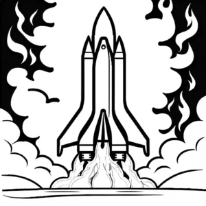 Rocket with fiery engine on the launchpad coloring page