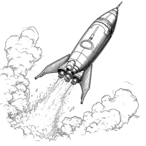 Rocket coloring page with flames coming out of its engines coloring page