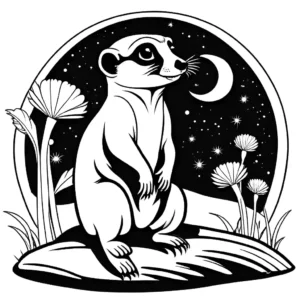Meerkat basking in moonlight with serene expression coloring page