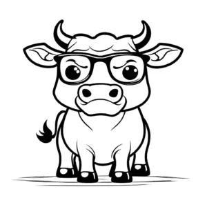 Bull making silly faces, wearing oversized glasses coloring page