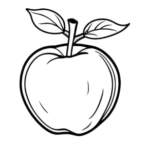 Printable coloring page of a simple apple with a single leaf. coloring page