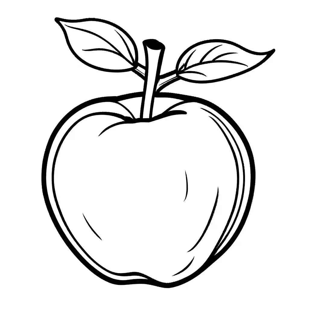 Printable coloring page of a simple apple with a single leaf. coloring page
