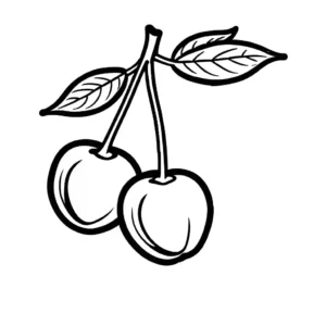 Cherry fruit with stem and leaf coloring page