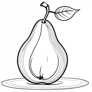 Simple pear drawing with long curved stem and small leaf, coloring page illustration coloring page