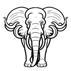 Outline drawing of mammoth with tusks and mane coloring page