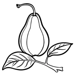 Pear with stem and leaf ready to be colored coloring page
