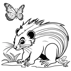 Skunk coloring page with butterfly coloring page