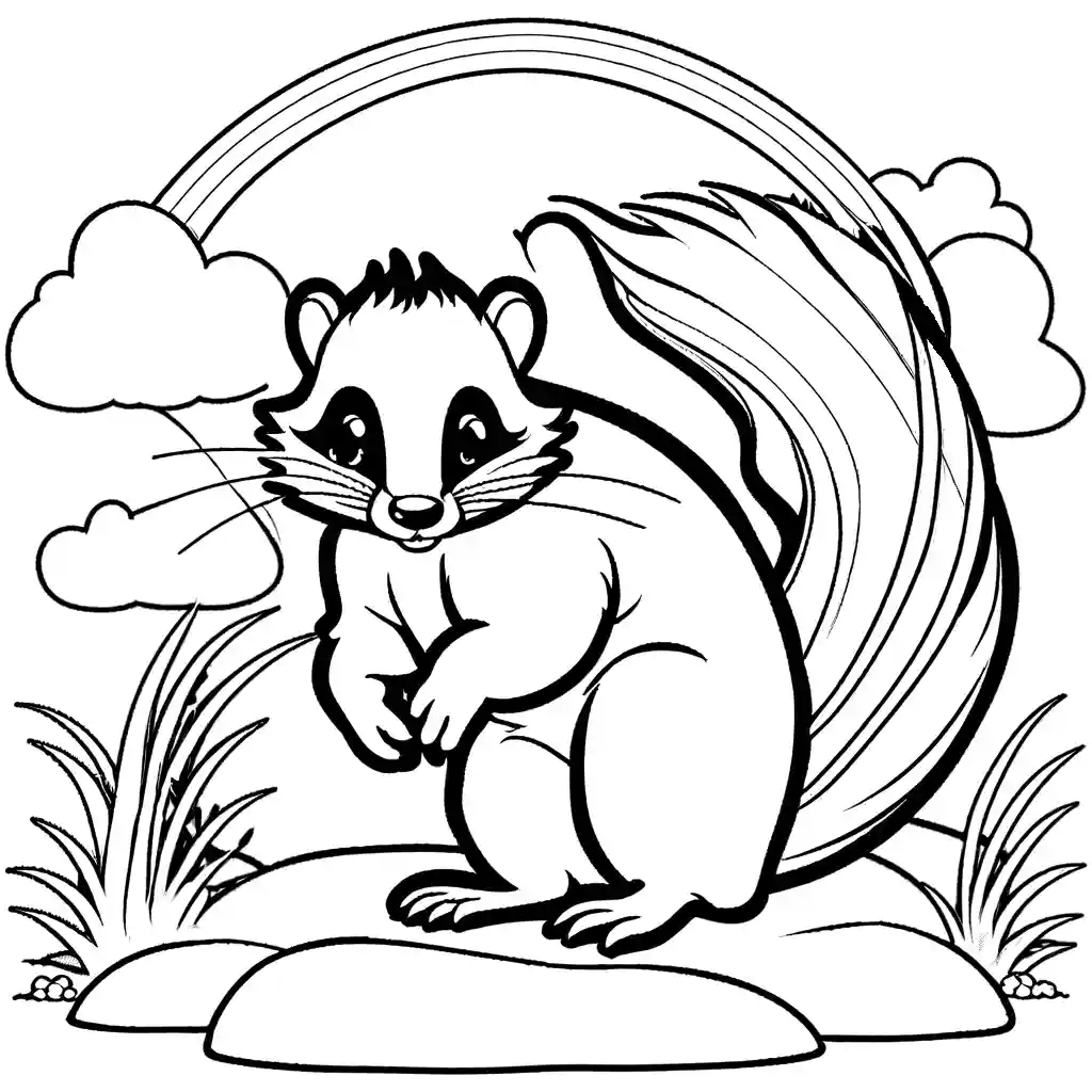 Skunk coloring page with rainbow coloring page