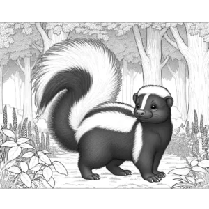 Adorable skunk coloring page with bushy tail coloring page