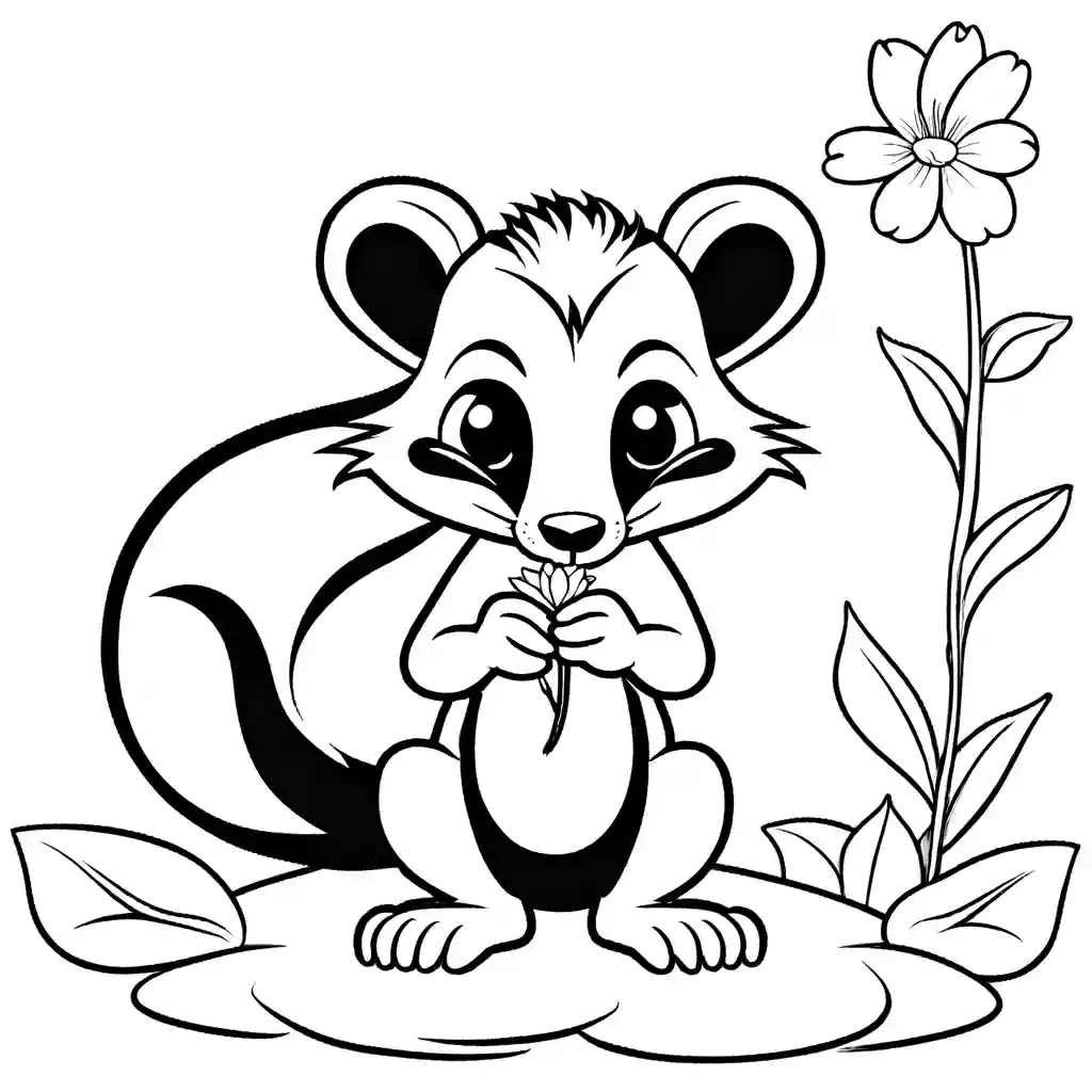 Skunk coloring page with flower coloring page